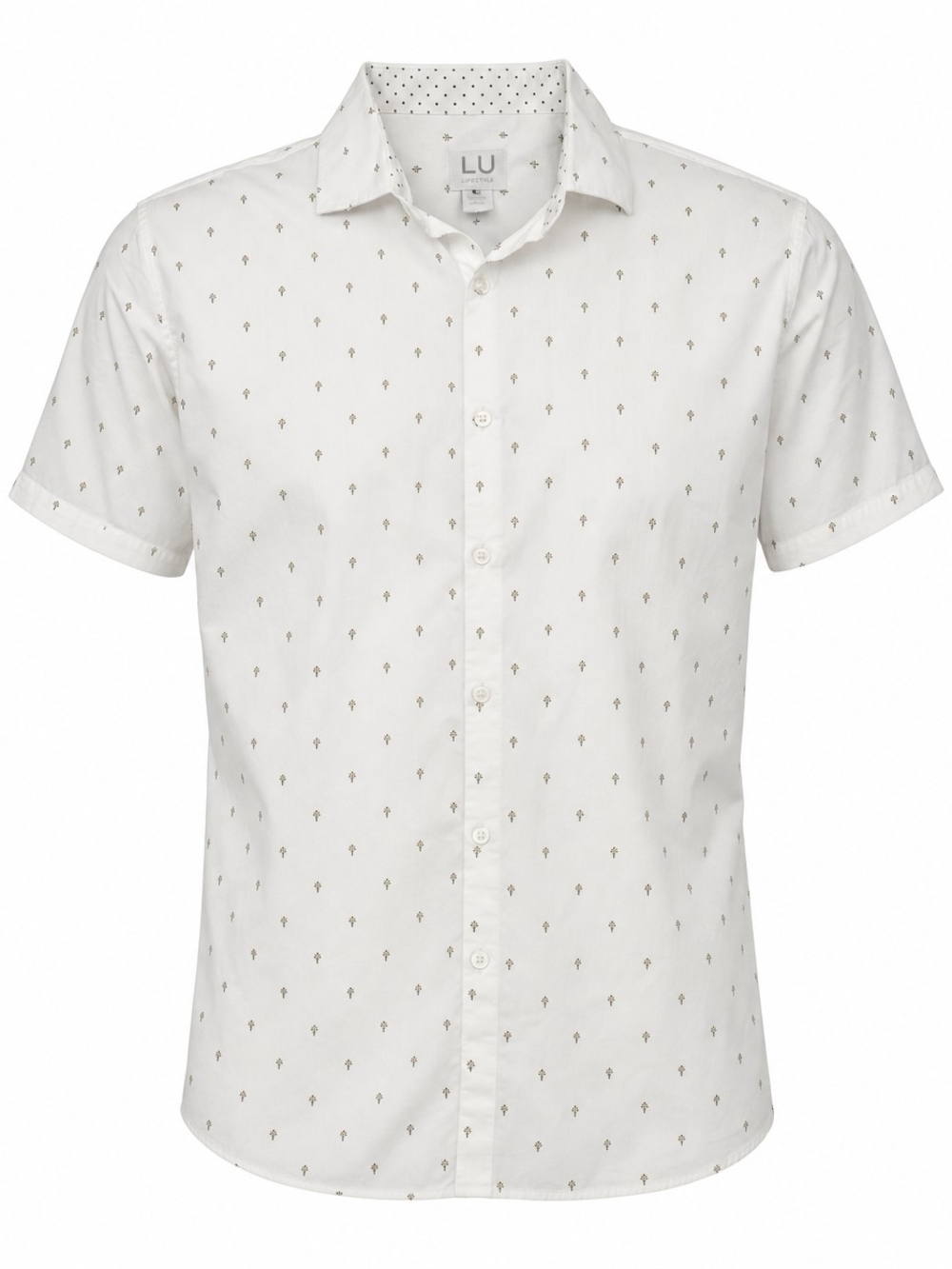 Linea Uomo LU Men's Short Sleeve Button Down Shirt White Patterned XXL
